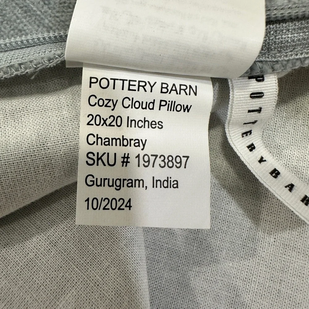 Pottery Barn Cozy Cloud Pillow Cover 20x20 Grey Chambray Cotton | Minimalist